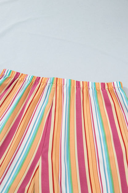 Orange Stripe Plus Size Elastic Waist Ruffle Hem Shorts