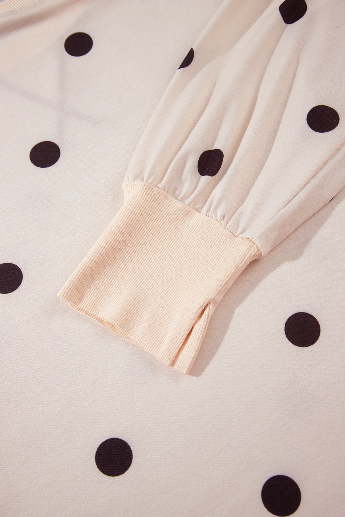 Beige Round Neck Long Sleeve Polka Dot Plus Size Top