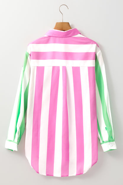 Rose Stripe Colorblock Chest Pocket Button up Shirt