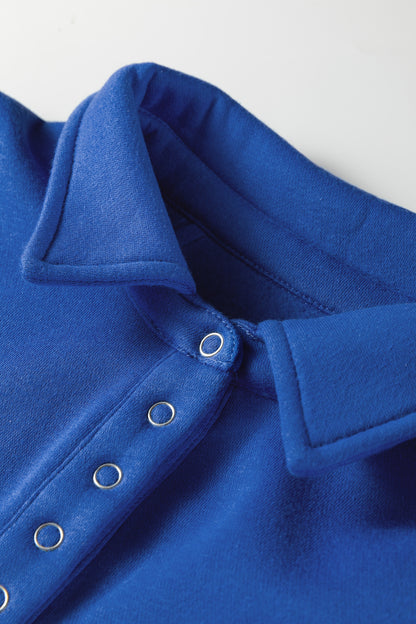 Sky Blue Button up Collared Exposed Seam Chic Sweatshirt