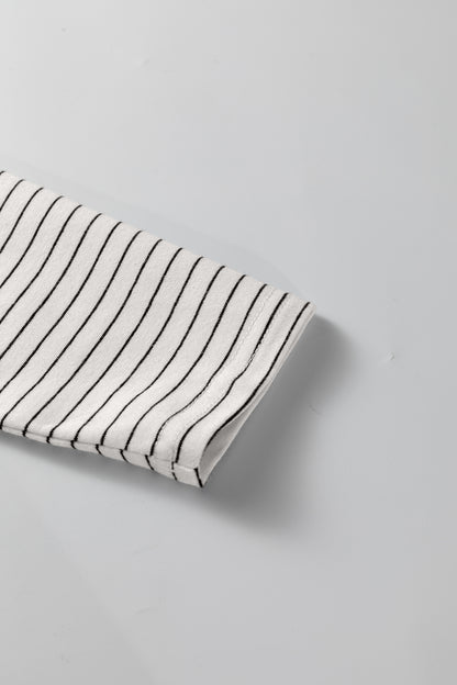 White Stripe Square Neck Long Sleeve Top