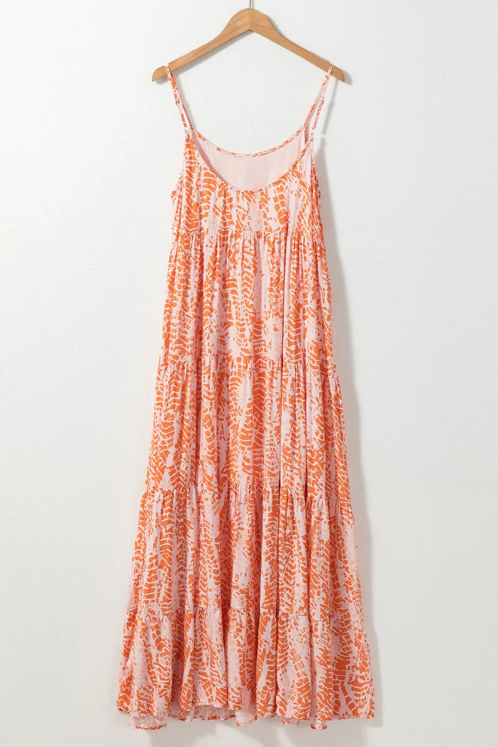 Orange Abstract Print Spaghetti Straps Backless Tiered Maxi Dress - Chic Meadow Boutique 