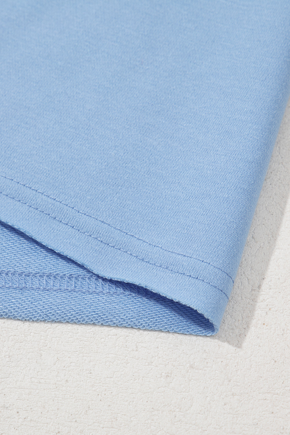 Beau Blue Eyelet Flower Embroidered Puff Short Sleeve Patchwork Crew Neck Blouse