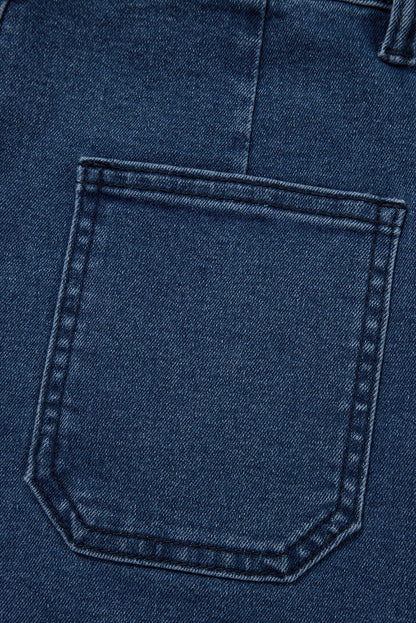 Sail Blue Scalloped Hemline Acid Wash High Waist Denim Shorts