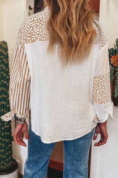 Khaki Leopard Striped Western Casual Shirt