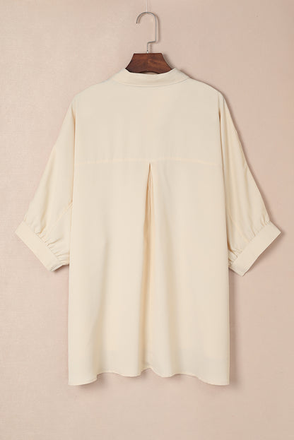 Apricot 3/4 Puff Sleeve Oversize Shirt
