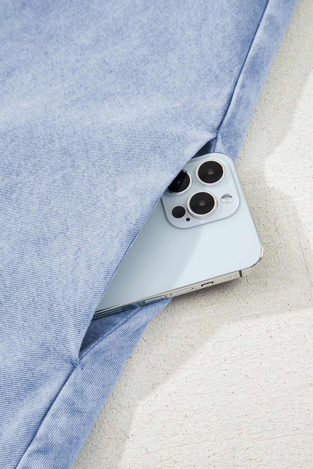 Beau Blue Double Ruffled Sleeves Buttoned A-line Collared Mini Denim Dress