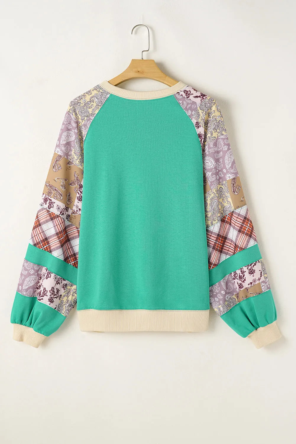 Sky Blue Plus Size Plaid Floral Patchwork Raglan Sleeve Sweatshirt - Chic Meadow Boutique 