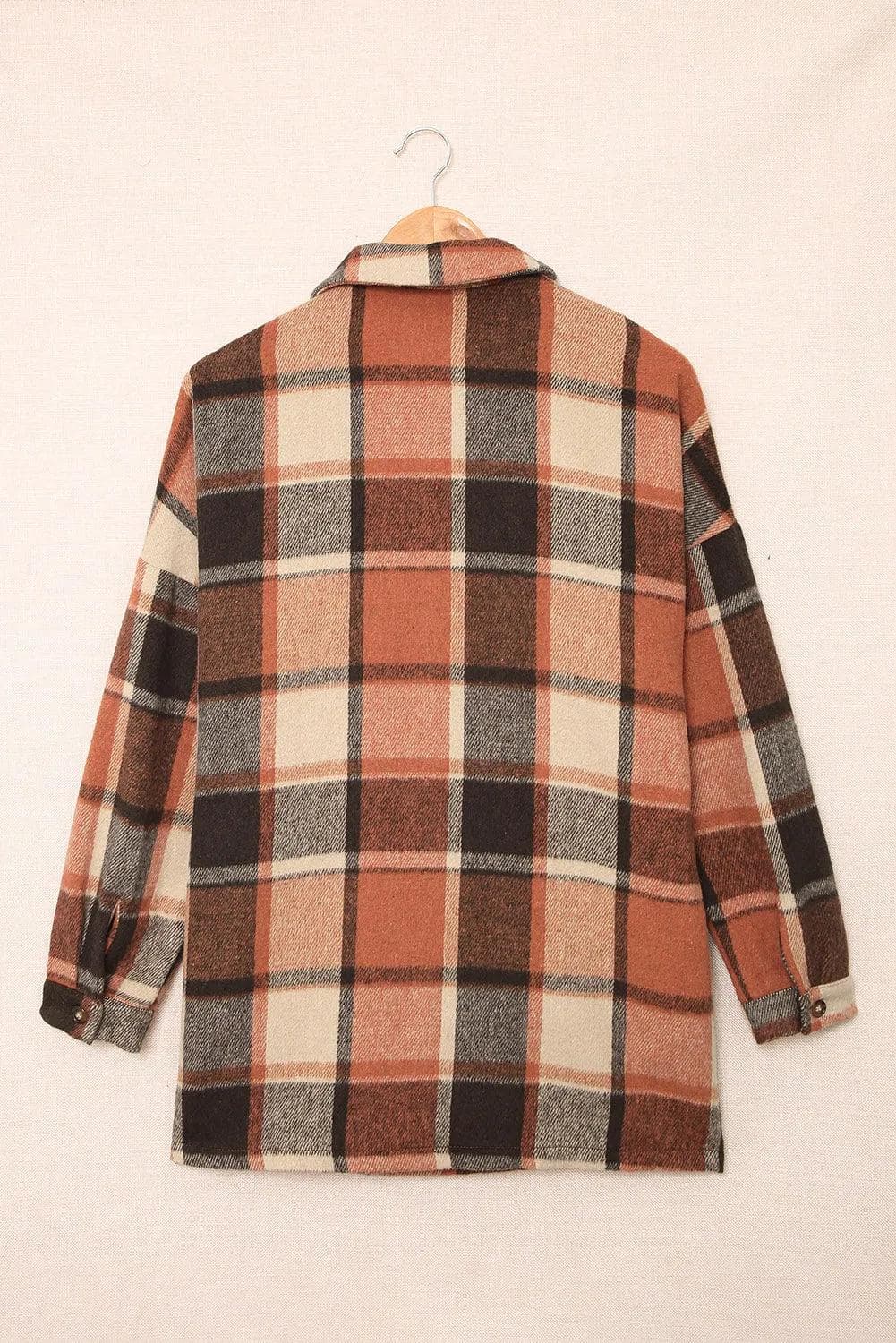 Outerwear/Jackets Orange Plaid Print Buttoned Shirt Jacket