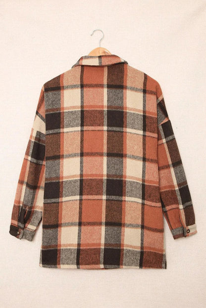 Outerwear/Jackets Orange Plaid Print Buttoned Shirt Jacket