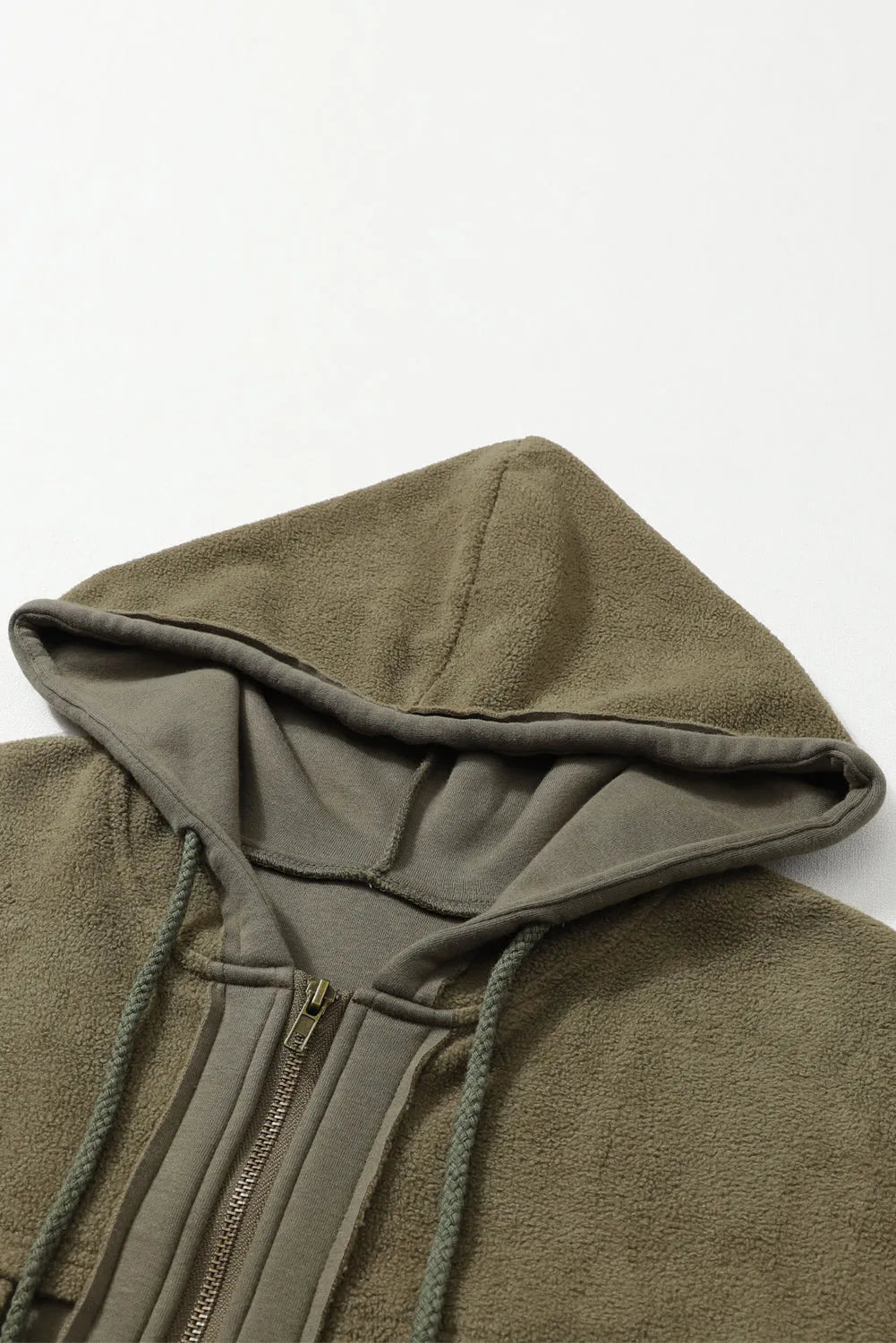 Outerwear/Jackets Green Flap Pocket Drawstring Hood Zip Up Jacket