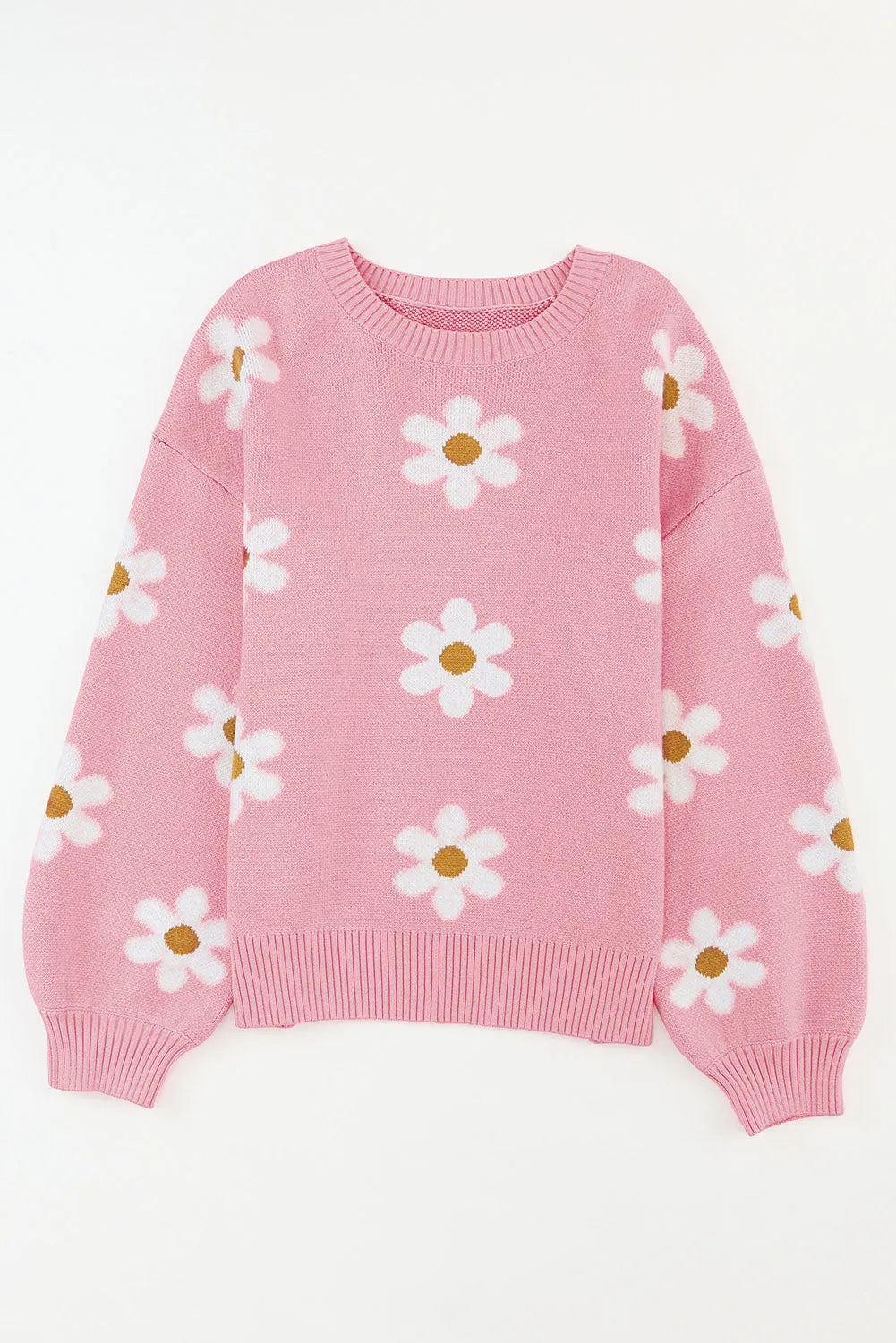 Tops/Sweaters & Cardigans Pink Floral Pattern Drop Shoulder Sweater