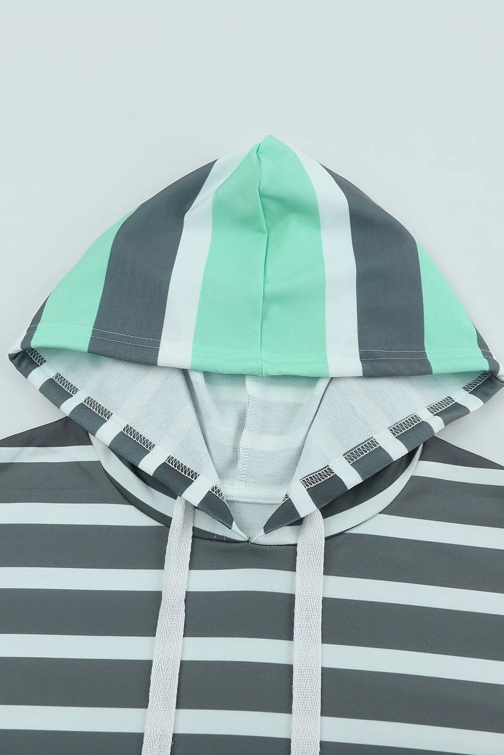 Tops/Sweatshirts & Hoodies Green Striped Drawstring Long Sleeve Hoodie