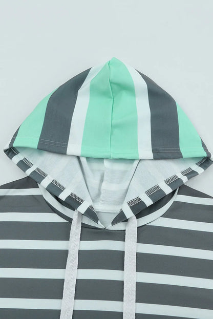 Green Striped Drawstring Long Sleeve Hoodie - Chic Meadow Boutique 