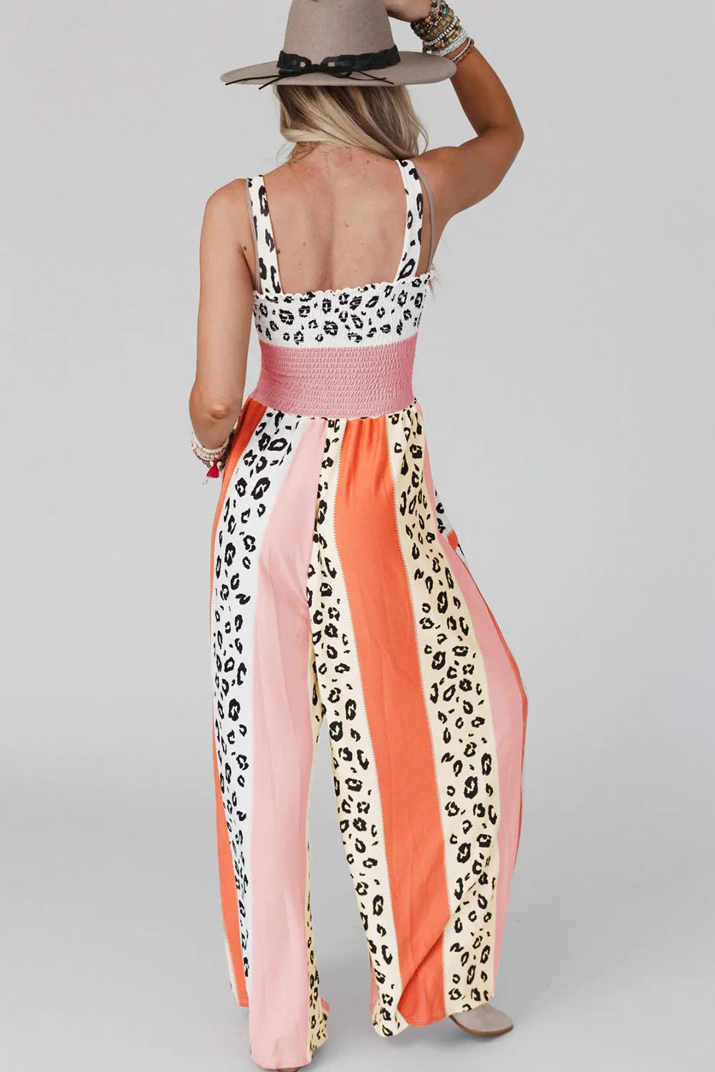 Pink Leopard Color Block Mix Print Pocketed Jumpsuit - Chic Meadow Boutique 