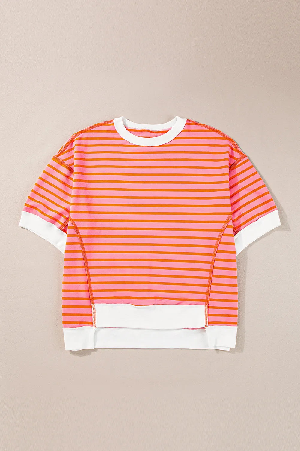 Tops/Tops & Tees Multicolour Oversized Contrast Trim Exposed Seam High Low T Shirt