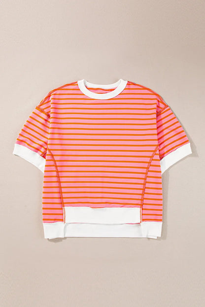 Tops/Tops & Tees Multicolour Oversized Contrast Trim Exposed Seam High Low T Shirt