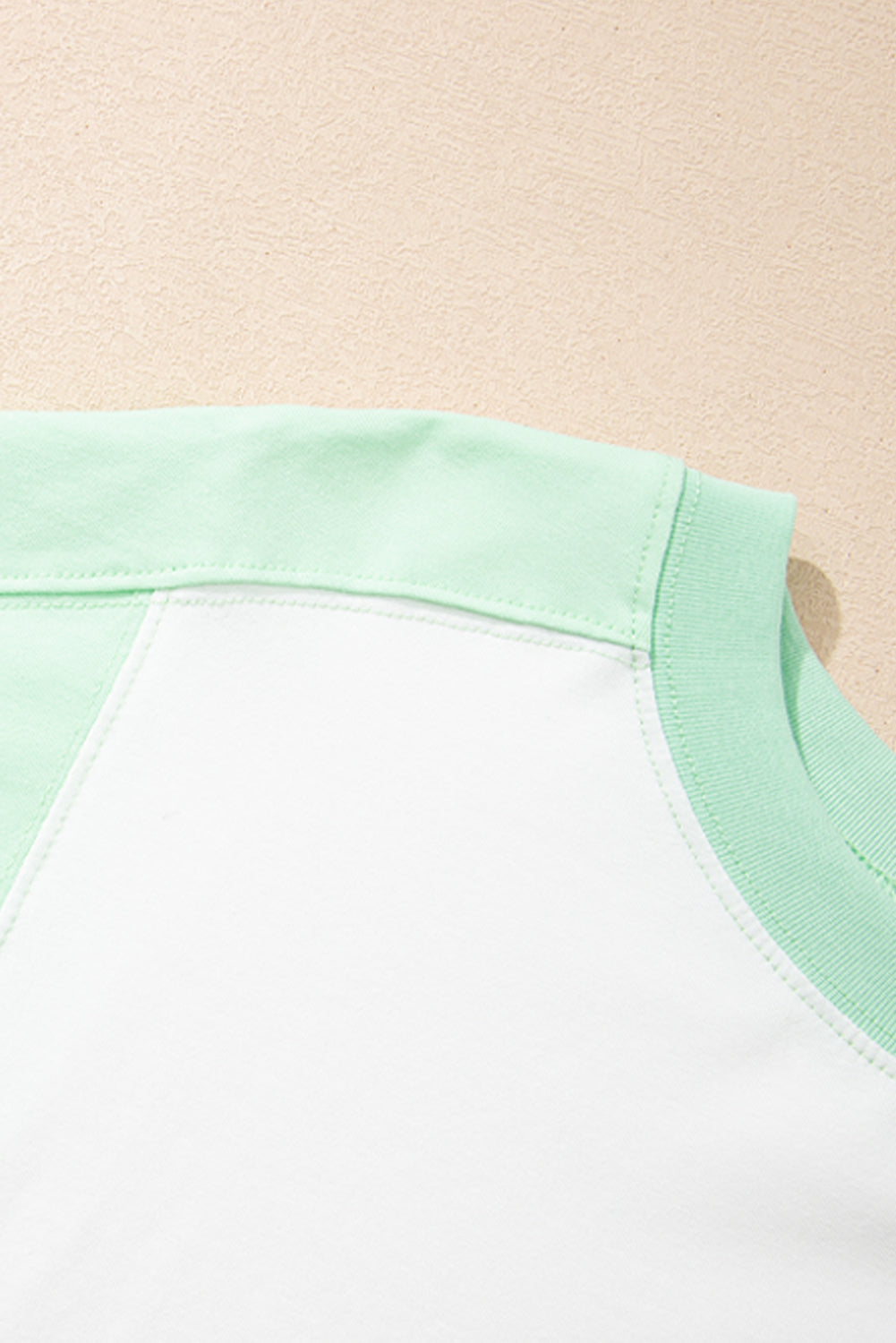 Light Green Color Block Exposed Seam Crew Neck T Shirt