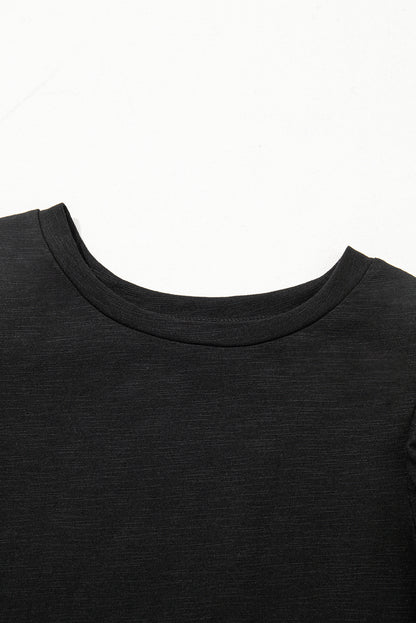 Black Layered Ruffle Short Sleeve Round Neck Top