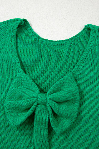 Bright Green Festive Bow Backless Bubble Sleeve Sweater