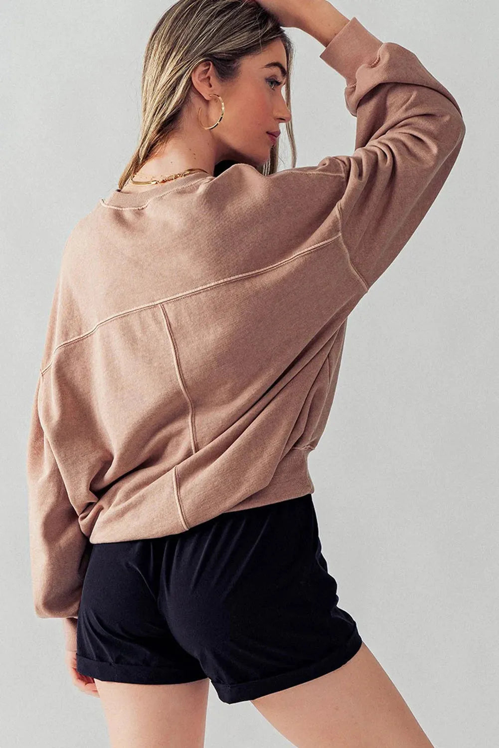 Chestnut Exposed Seam Batwing Sleeve Drop Shoulder Sweatshirt - Chic Meadow Boutique 