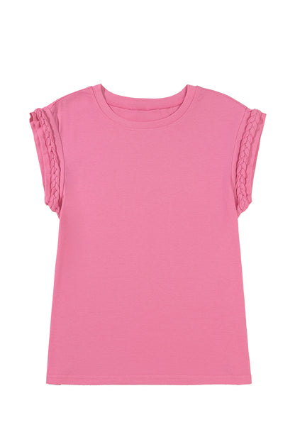 Bonbon Braided Cap Sleeve Crew Neck T Shirt