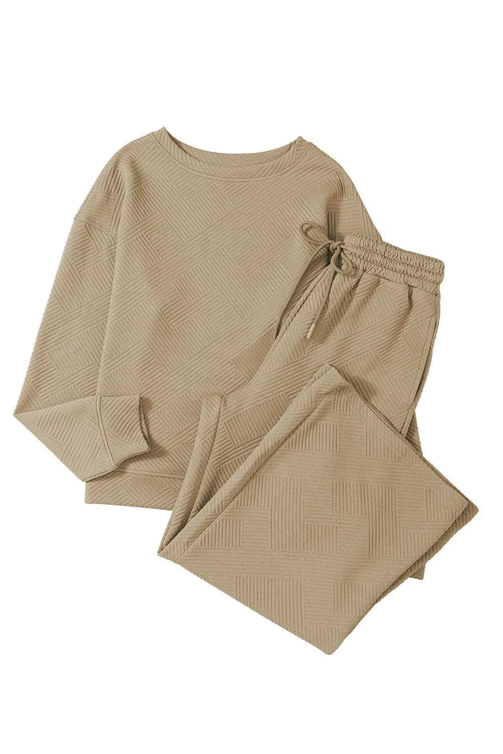 Two Piece Sets/Pant Sets Khaki Ultra Loose Textured 2pcs Slouchy Outfit