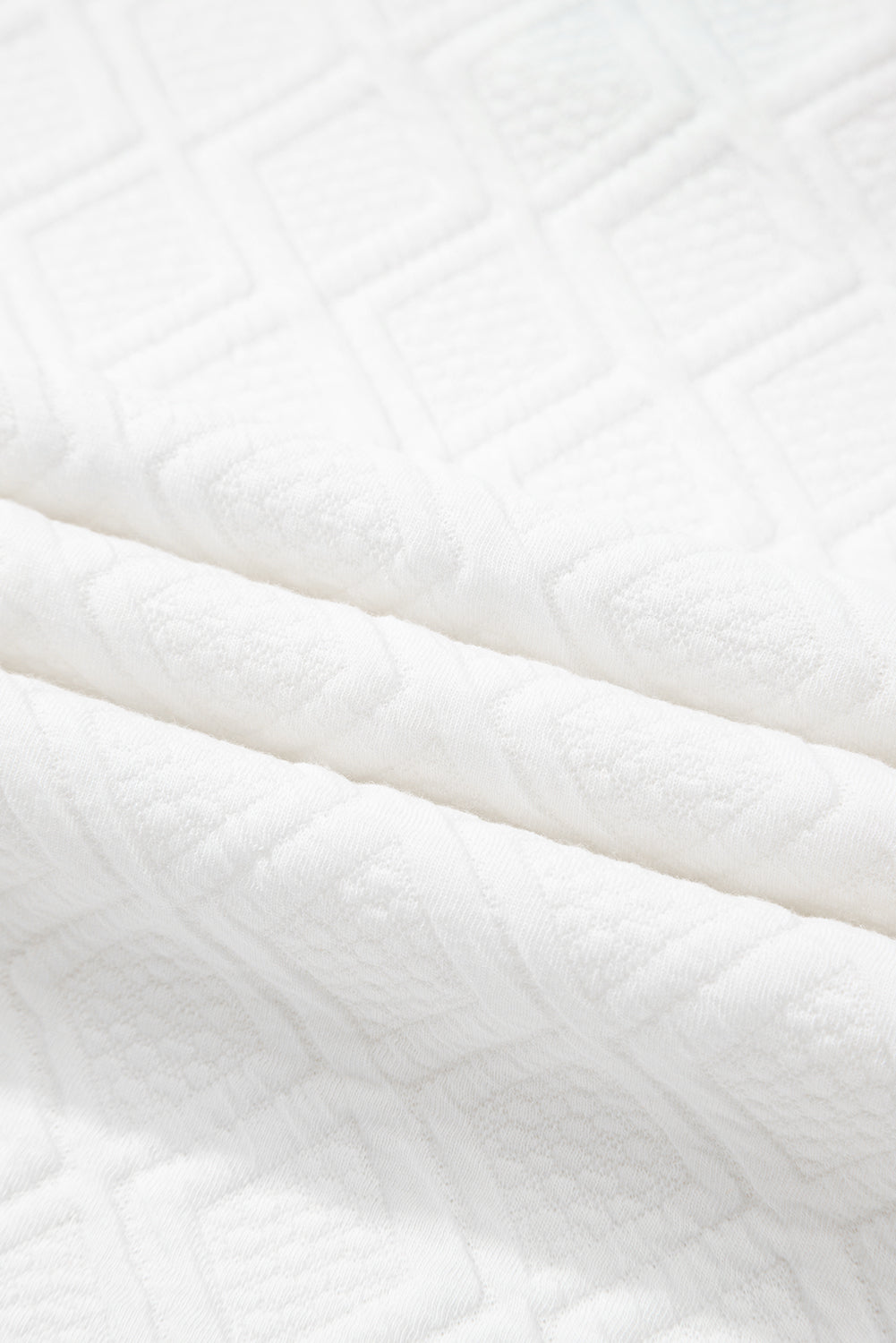 White Textured Jacquard Colorblock Edge Puff Sleeve Quarter Zip Mini Dress