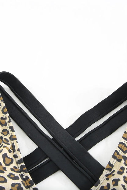 Leopard Print Criss Cross Back Bikini Set - Chic Meadow Boutique 