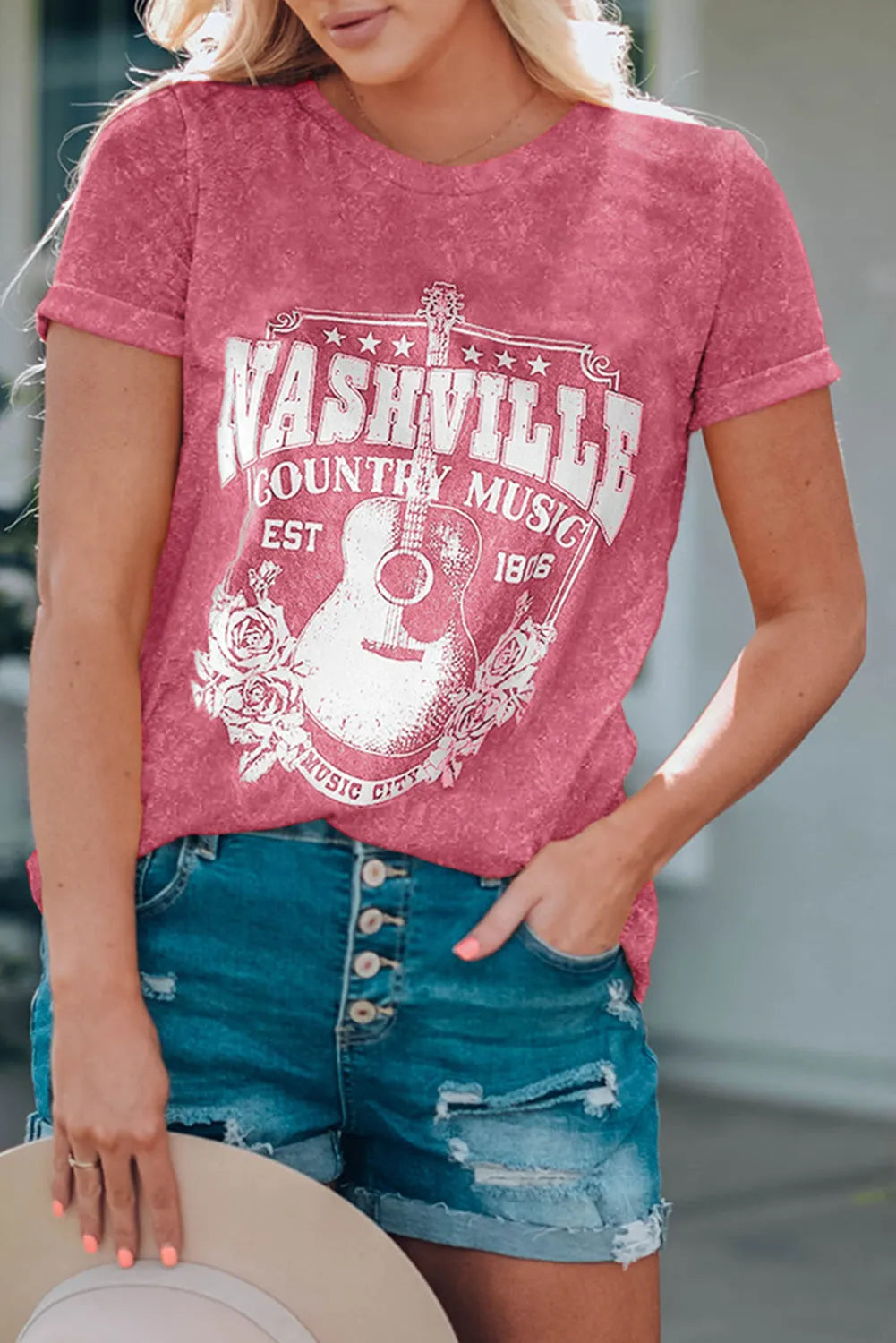 Fiery Red Nashville Music City Graphic Mineral Washed Tee - Chic Meadow Boutique 