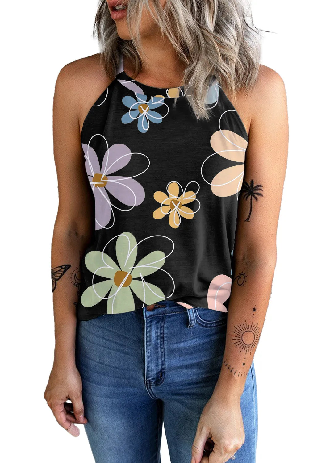 Black Sweet Floral Tank Top - Chic Meadow Boutique 