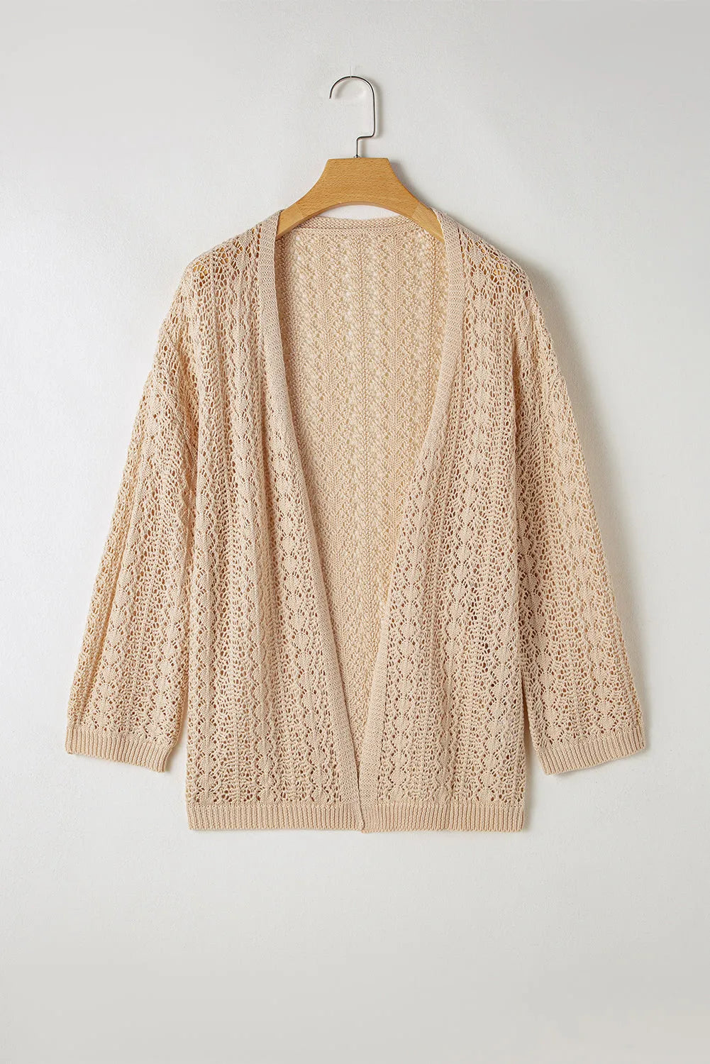 Apricot Hollow Out Knit Drop Shoulder Open Front Cardigan - Chic Meadow Boutique 