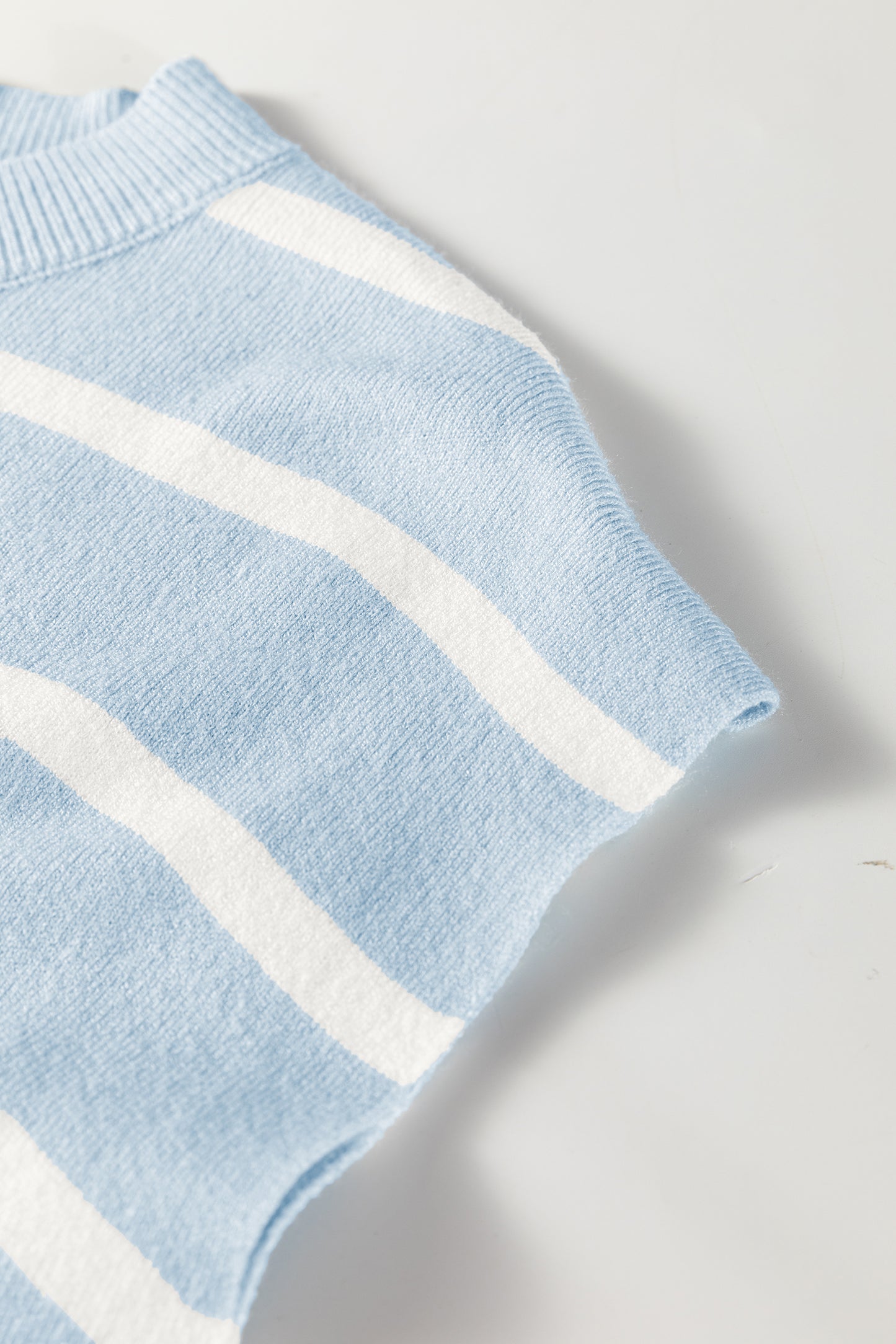 Beau Blue Side Slits Crewneck Short Sleeve Sweater Tee