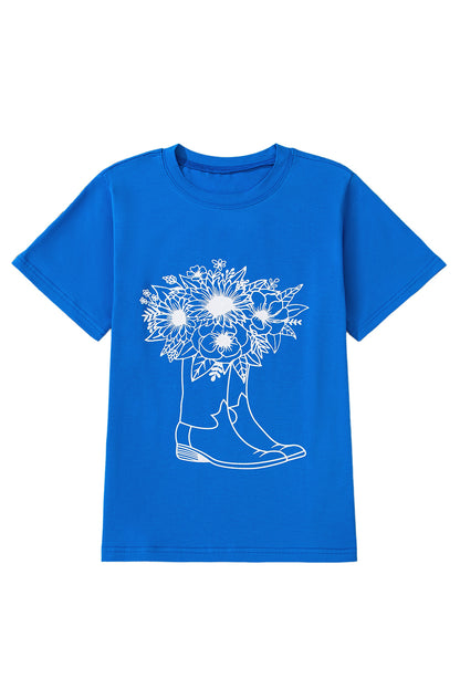 Blue Sunflower Boots Graphic Western Fashion T Shirt