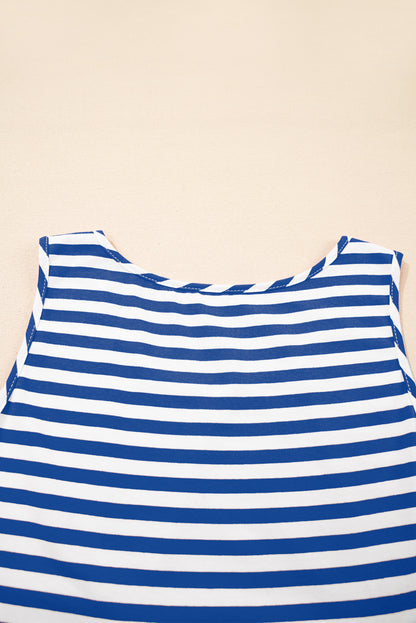 Sky Blue Stripe U Neck Sleeveless Loose Fit Mini Dress