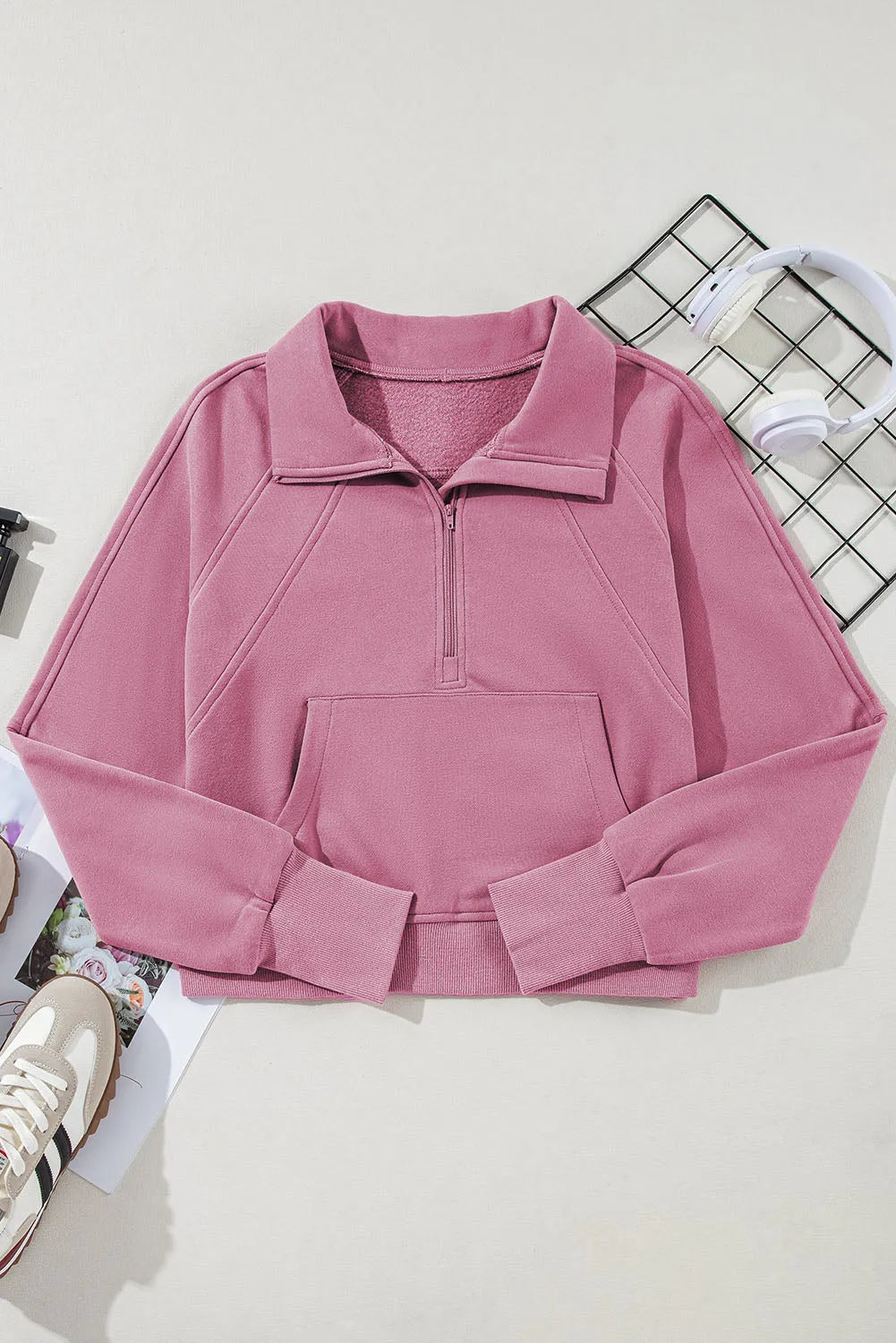 Phalaenopsis Fleece Lined Zip Up Stand Collar Thumbhole Sleeve Sweatshirt - Chic Meadow Boutique 