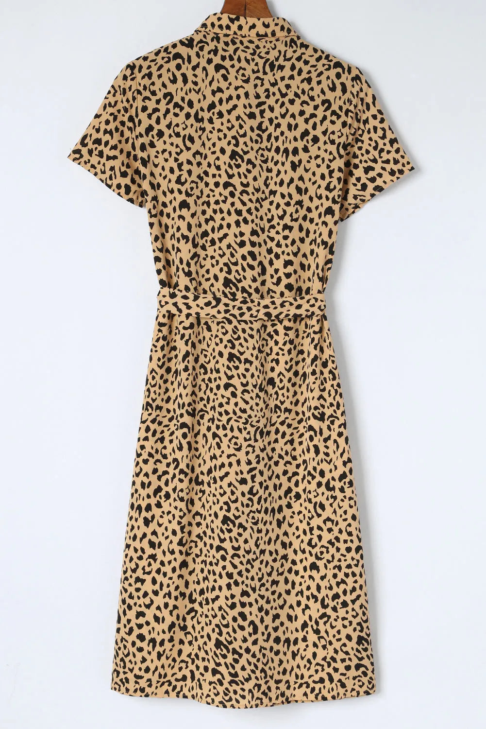 Khaki Leopard Turn-Down Collar Slit Midi Dress - Chic Meadow Boutique 