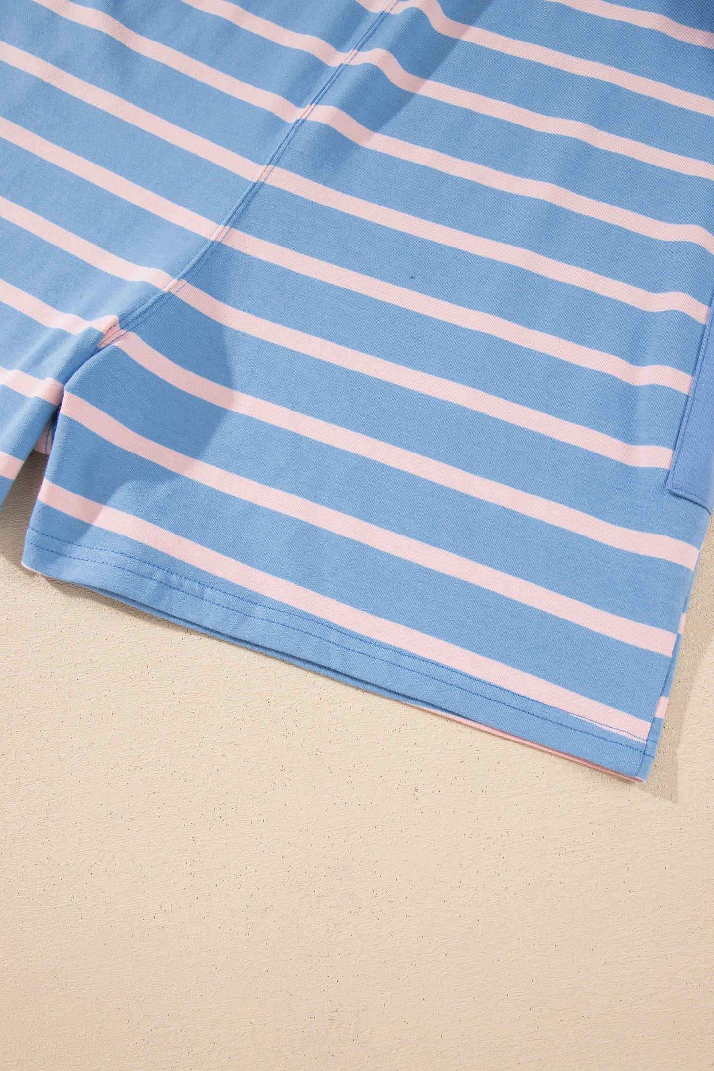 Sky Blue Stripe V Neck Short Sleeve Double Wear Loose Romper