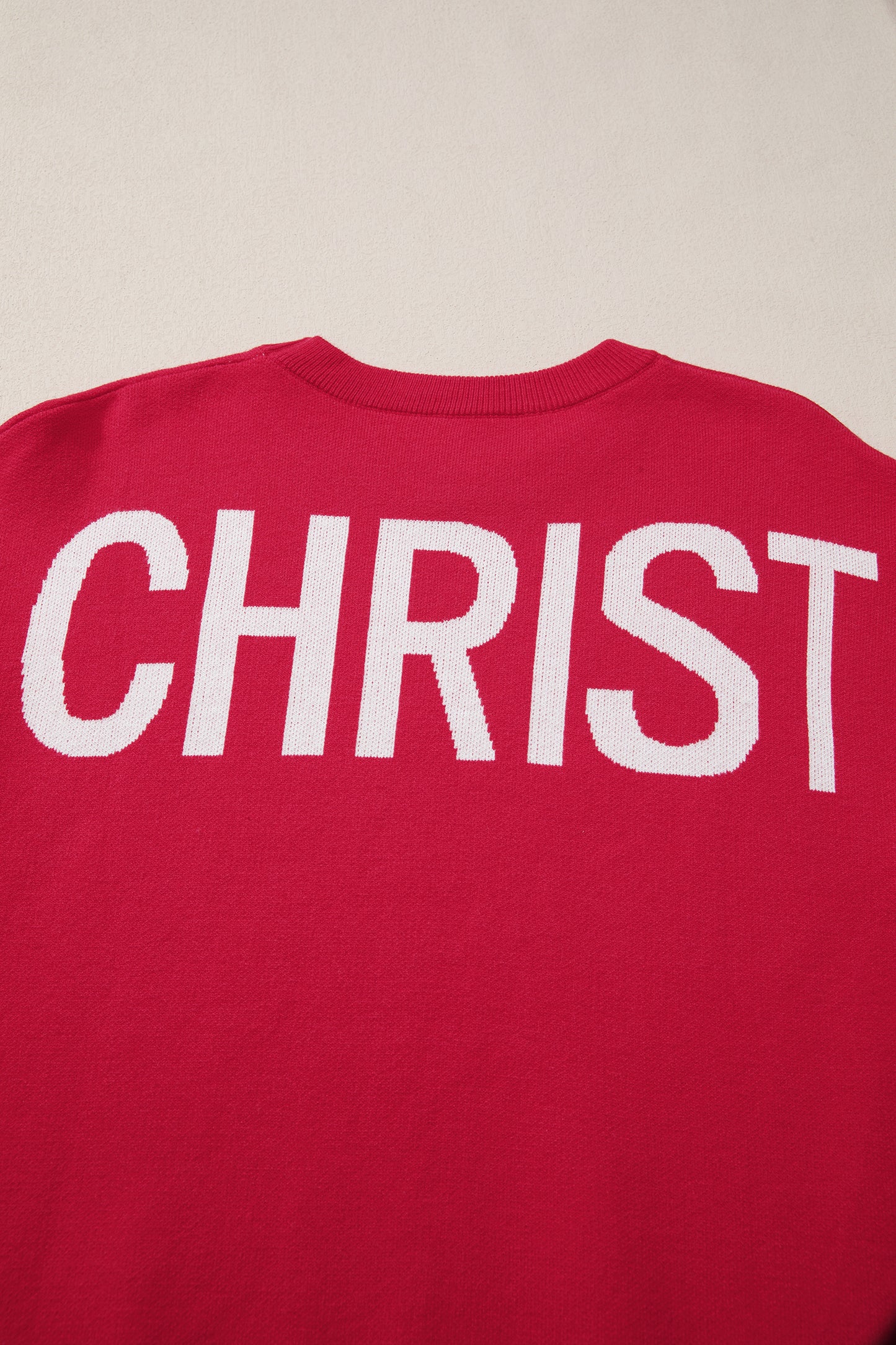 Fiery Red HO HO HO MERRY CHRISTMAS Drop Shoulder Loose Sweater