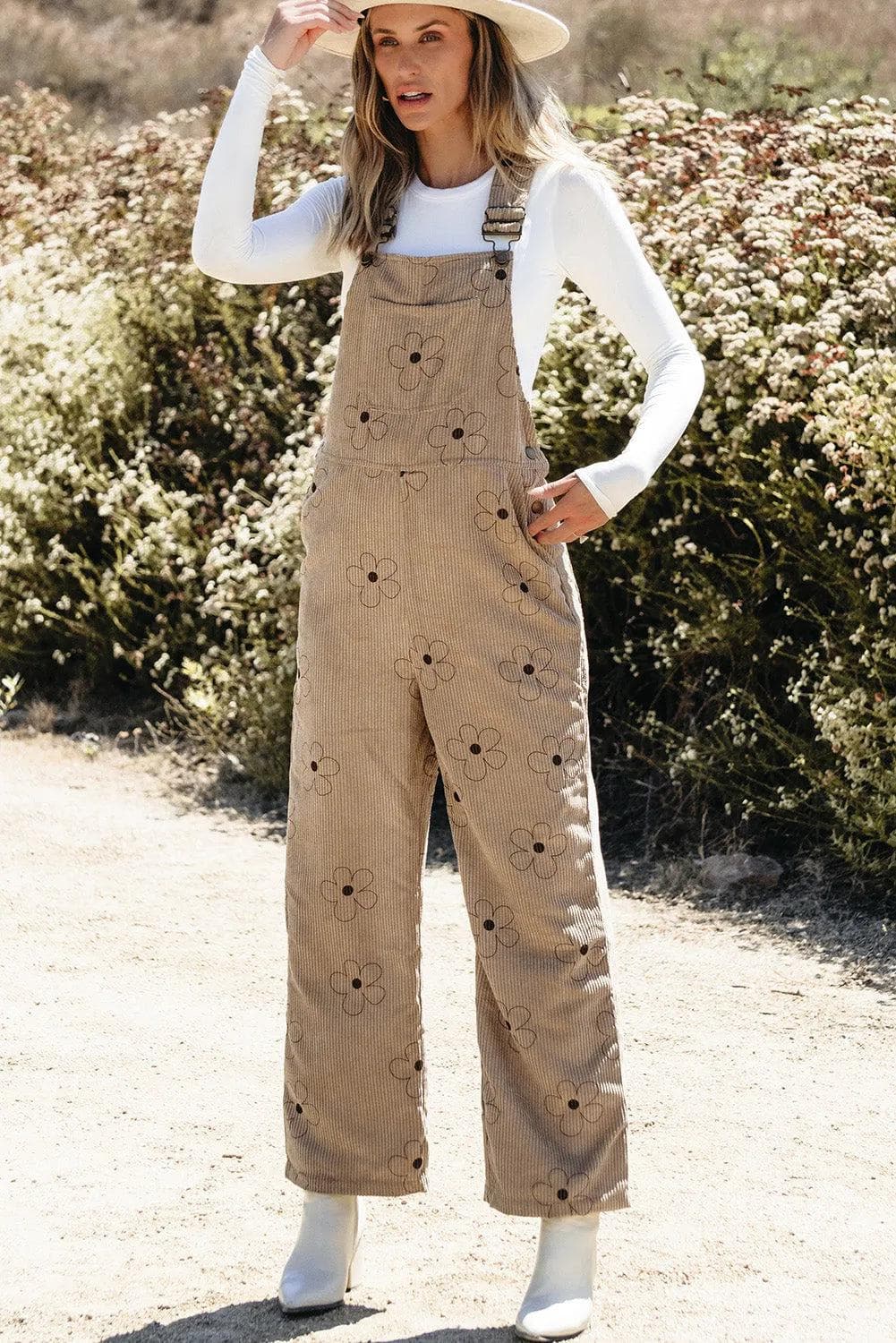 Bottoms/Jumpsuits & Rompers Khaki Flower Print Corduroy Overalls