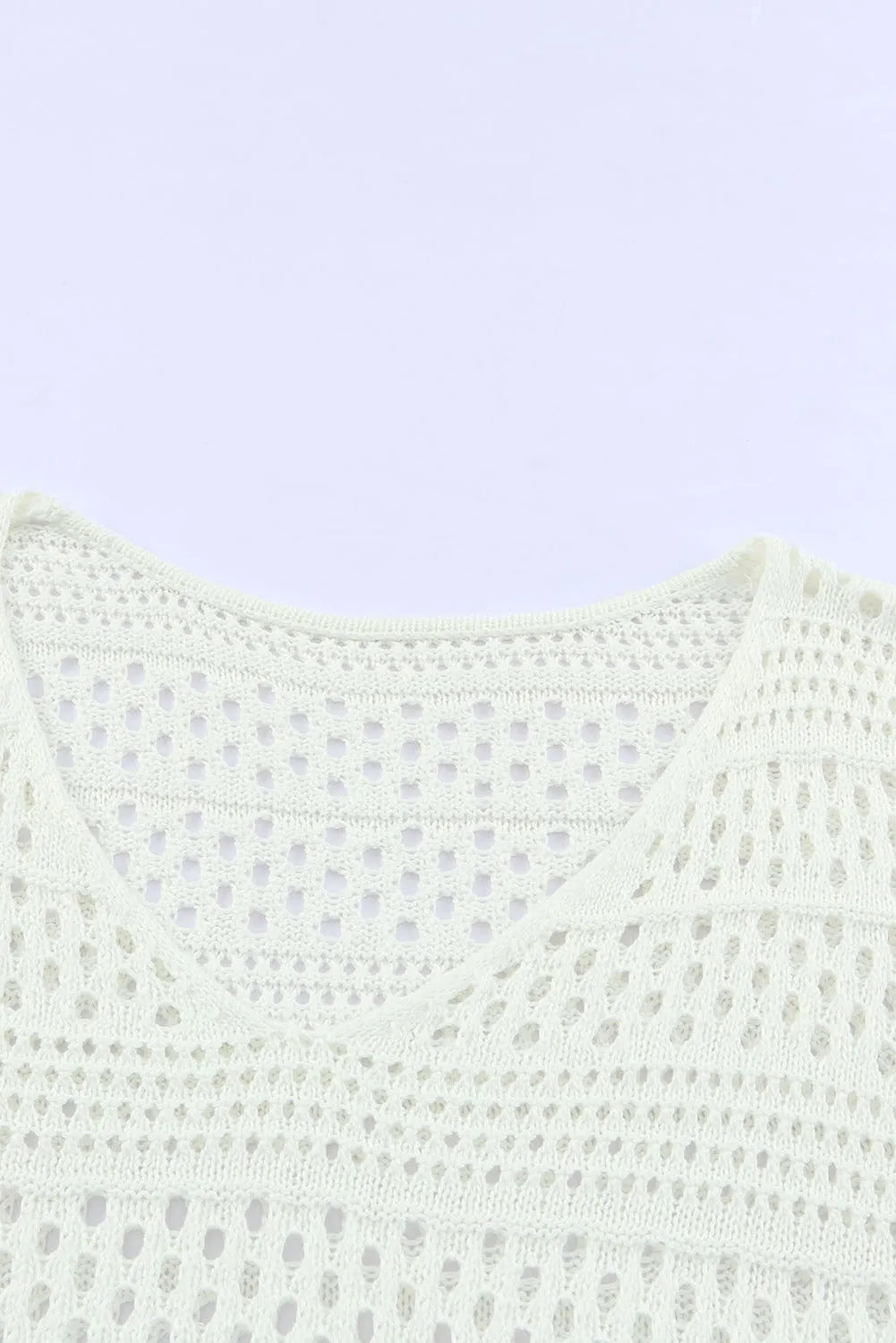 White Hollow Out Crochet V Neck Pullover Sweater - Chic Meadow Boutique 