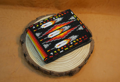 Black Handmade Beaded Bifold Wallet Gift of Men Gift for her
