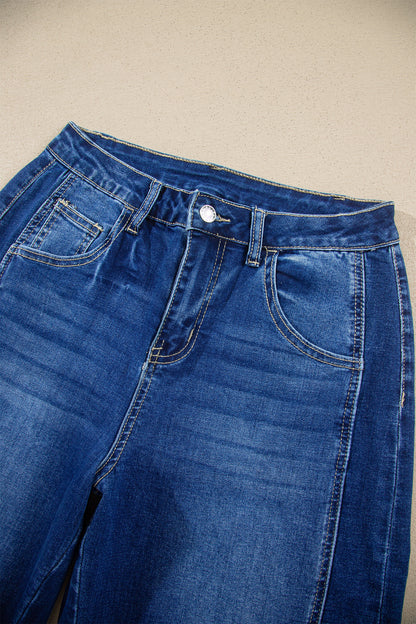 Sail Blue Raw Hem Turnup Loose Ankle-length Jeans