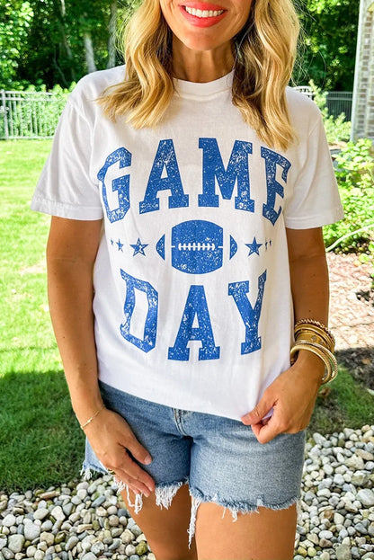 White GAME DAY Rugby Football Graphic Crewneck T Shirt - Chic Meadow Boutique 