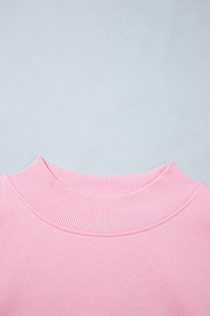 Pink Plaid Sleeve Colorblock Loose Tunic Sweatshirt
