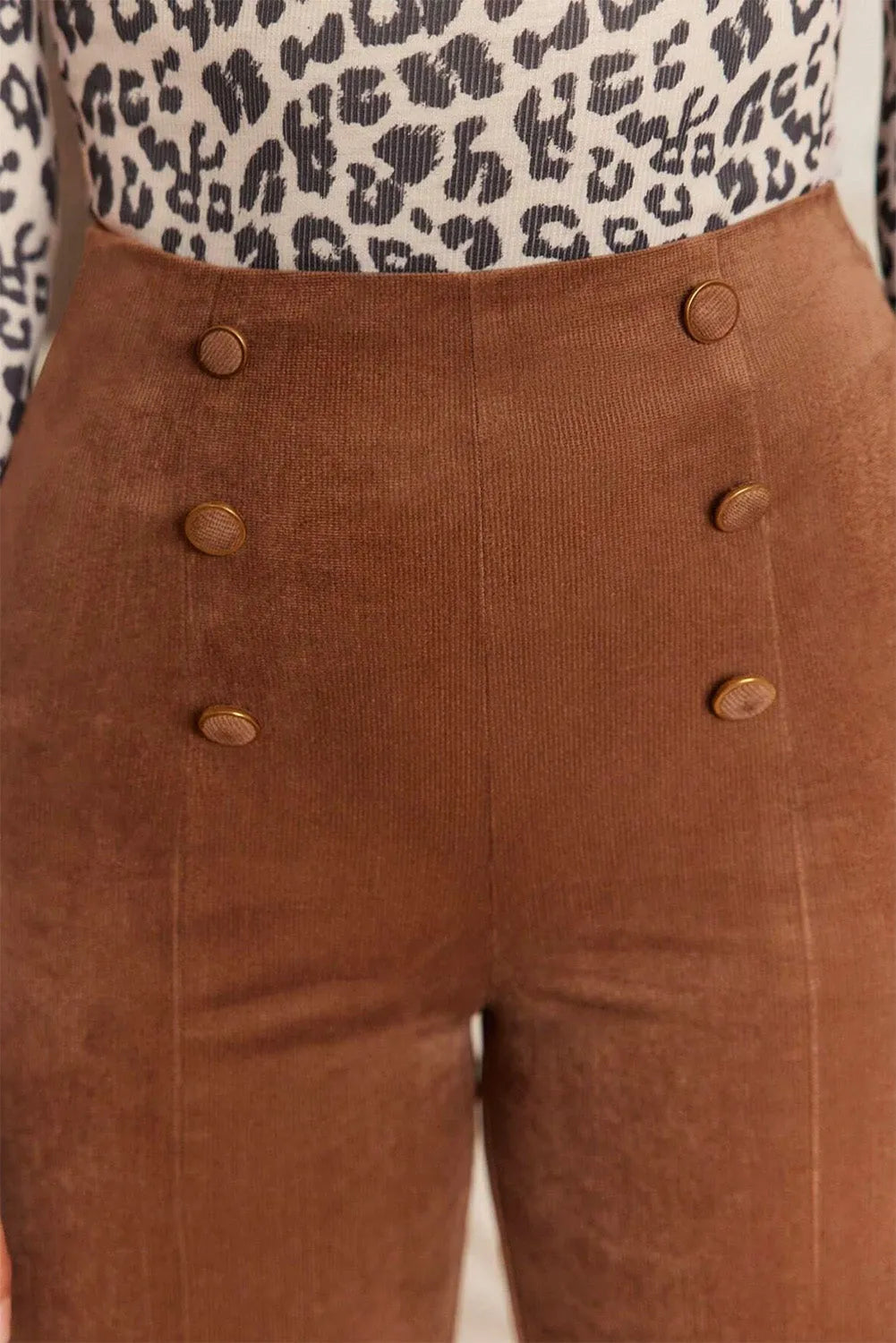 Chestnut Solid Color Double Breasted Straight Leg Pants - Chic Meadow Boutique 