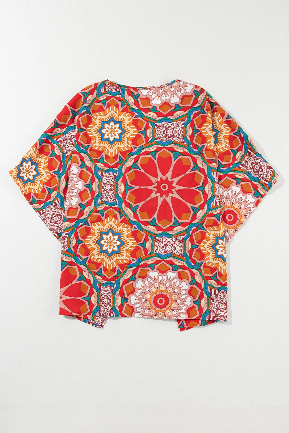 Red Floral Print Batwing Sleeve V Neck Blouse - Chic Meadow Boutique 