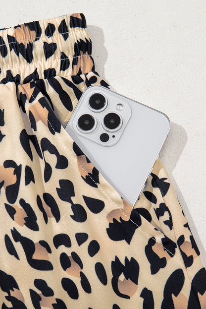 Parchment Leopard Drawstring Flowy Wide Leg Pants