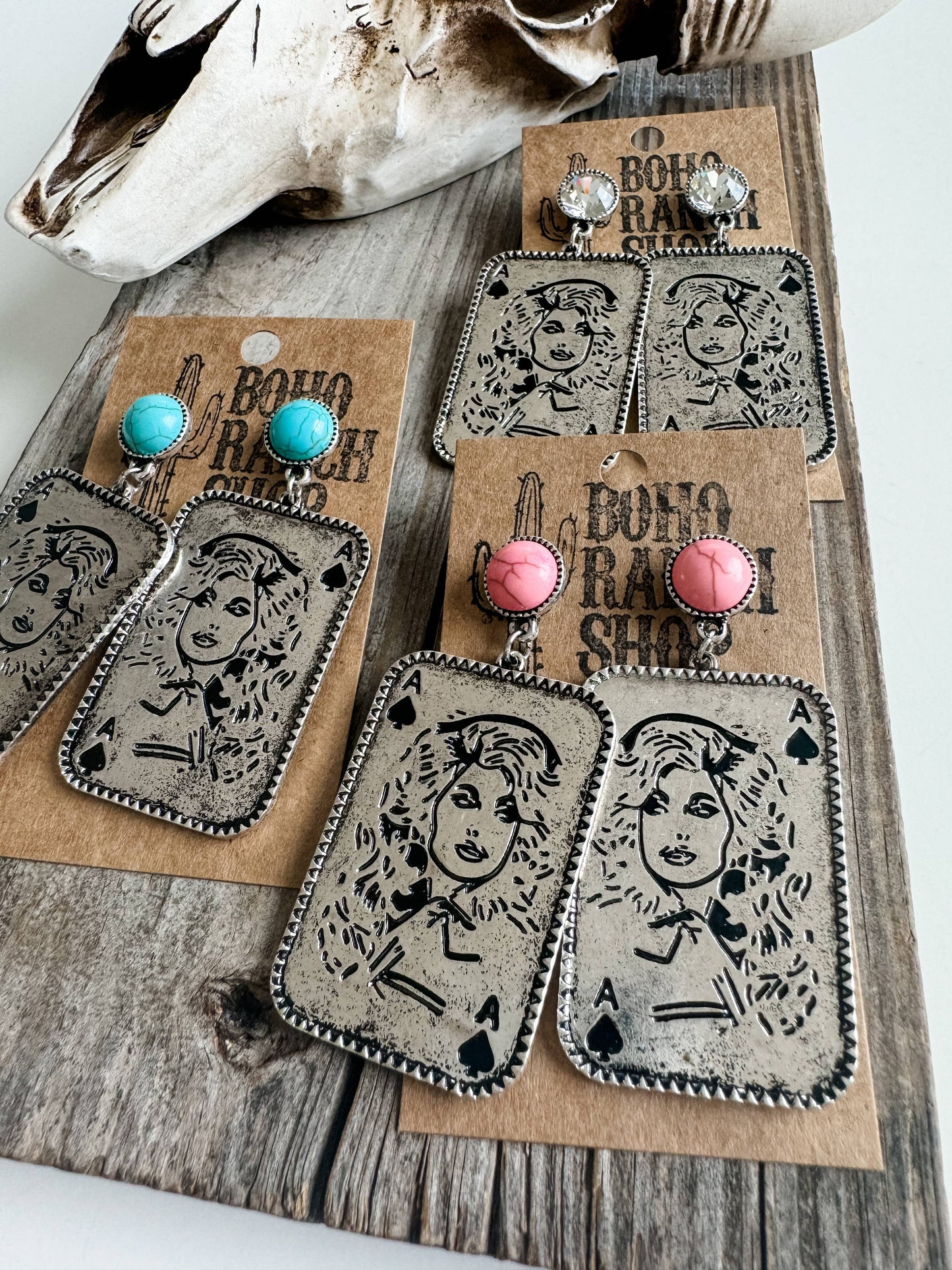 Western Queen Dolly Engraved Stud Earrings