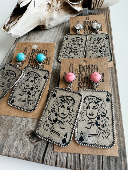 Western Queen Dolly Engraved Stud Earrings
